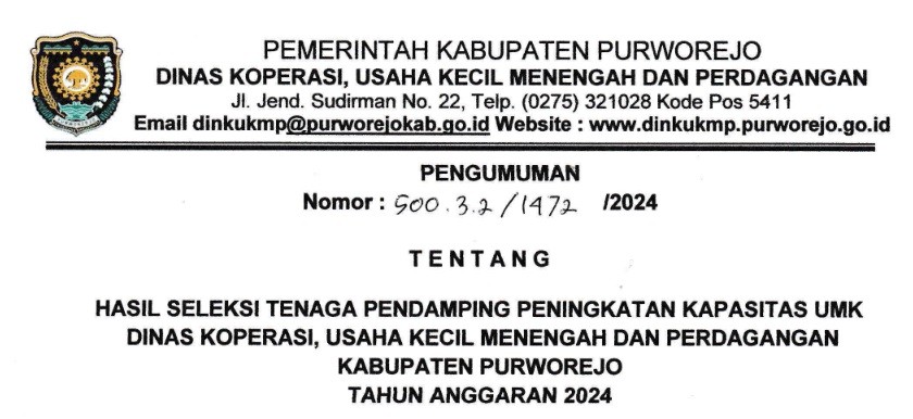 Pengumuman Hasil Seleksi Tenaga Pendamping Peningkatan Kapasitas UMK